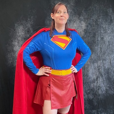 Customer wearing Superman Legacy Supergirl Costume Cosplay Suit Unibuyplus