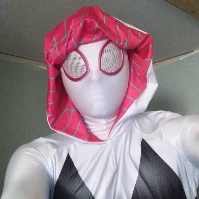 Customer wearing Spider Woman Gwen Stacy Costume Cosplay Suit Spider Man: Into the Spider Verse Unibuyplus