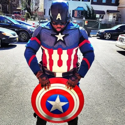 Customer wearing Avengers Endgame Captain America Costume Cosplay Suit Steve Rogers Unibuyplus
