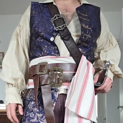 Customer wearing Jack Sparrow Costume Cosplay Suit Pirates of the Caribbean Coat Unibuyplus