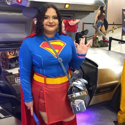 Customer wearing Superman Legacy Supergirl Costume Cosplay Suit Unibuyplus