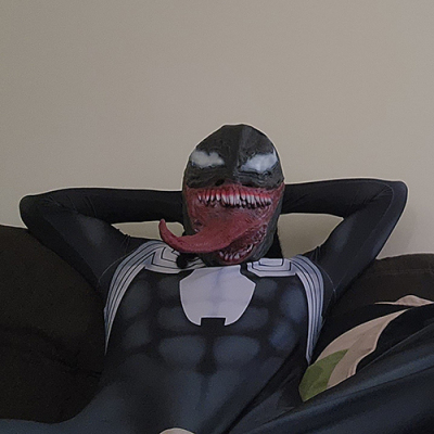 Customer wearing Marvel's Spider-Man Black Symbiote Suit Costume Cosplay For Kids Adult UnibuyPlus