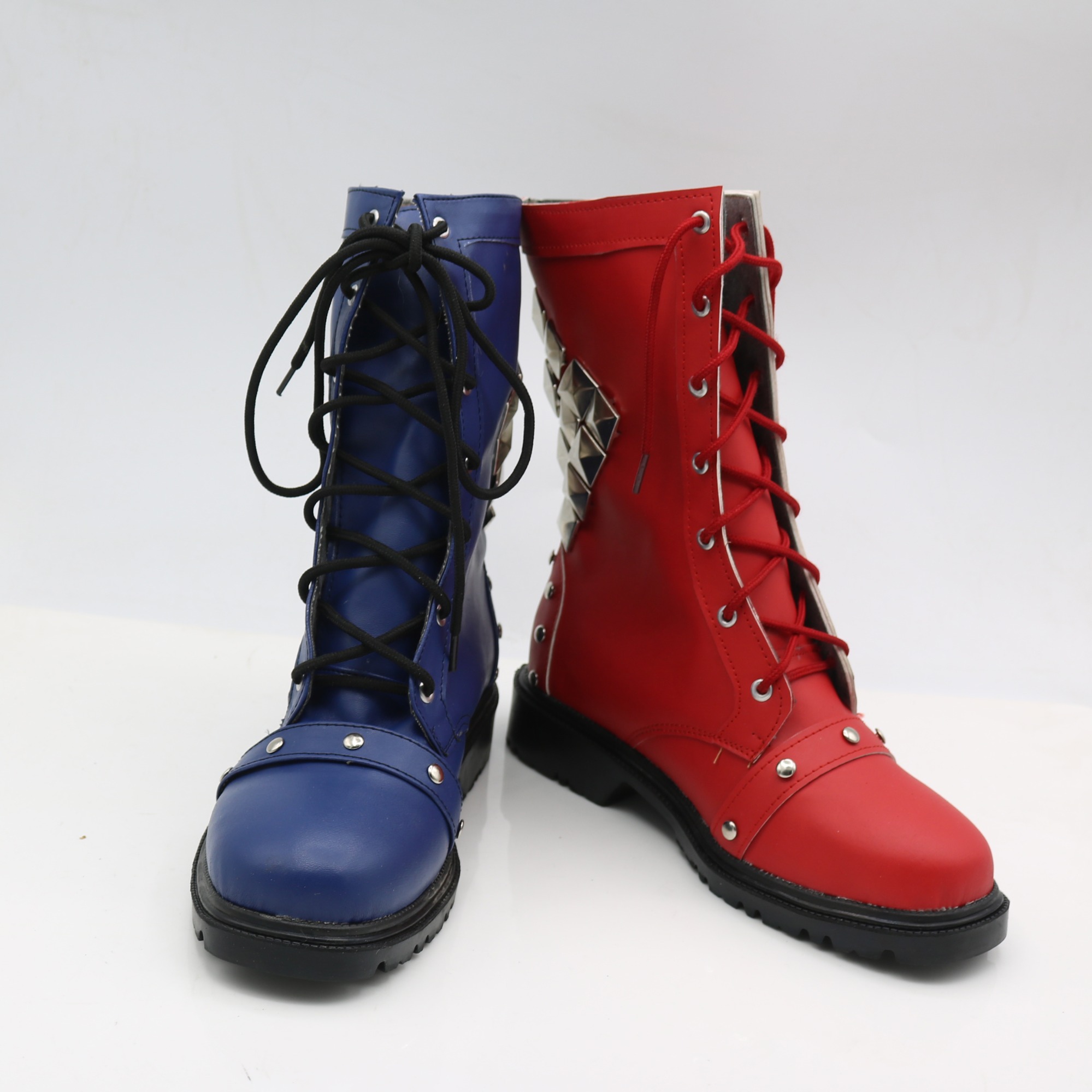 Harley Quinn Shoes Cosplay Red Blue Rivet Women Boots Ver 1 Unibuy