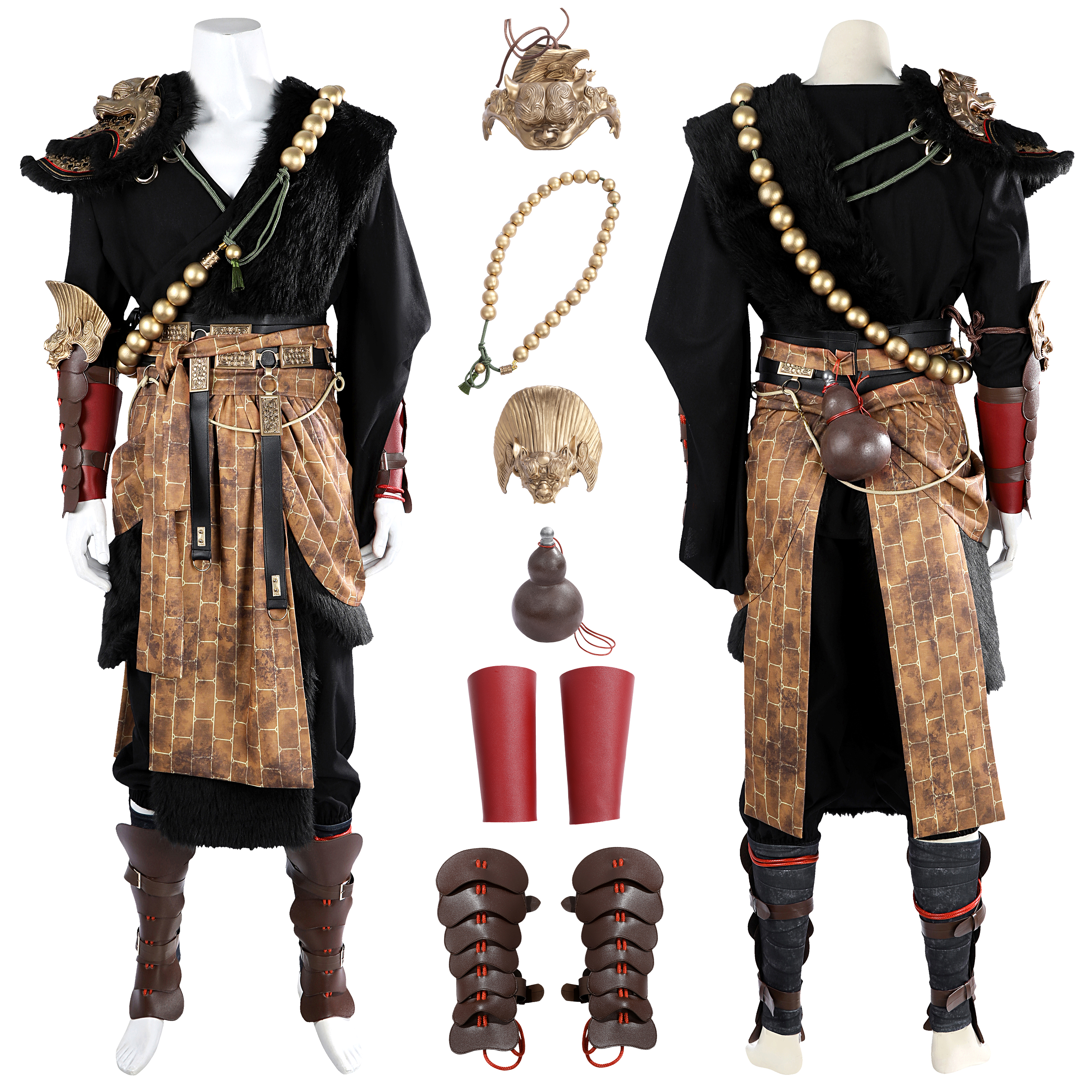 Black Myth Wukong Cosplay Costume Ebongold Silk Robe Suit Unibuyplus